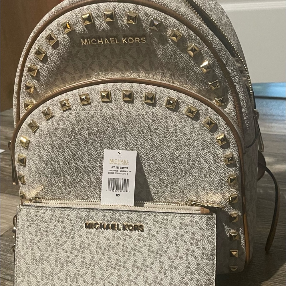 michael kors acorn medium backpack with matchin wallet